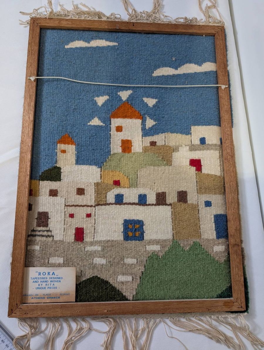 Roka Athens Greek Woven Wall Tapestry Rug Vintage Greek Village Wall Hanging - Image 5