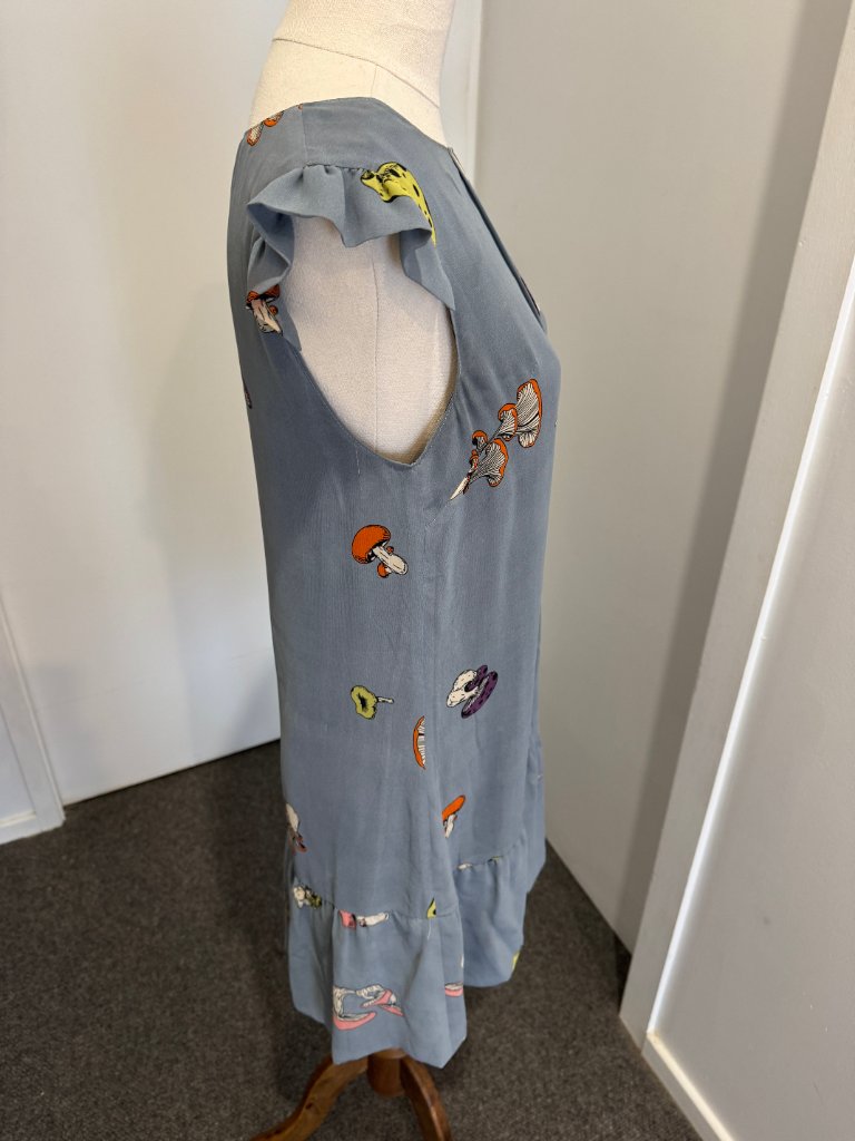 Chim Yen Junk Stuff Mushroom Print Silk Shift Dress - Grey Size M - Image 4