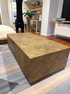 Coco Republic Solid Wood Herringbone Parquet Coffee Table Set - Pair Brown - Image 4
