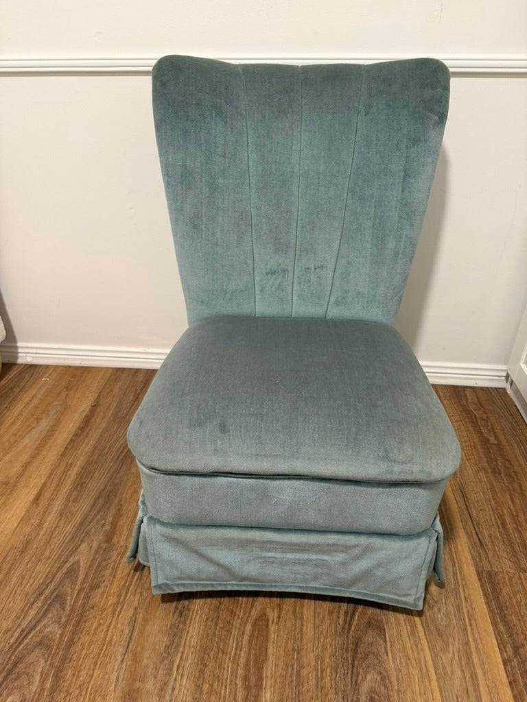 Art Deco Style Channel Tufted Velvet Slipper Chair Sage Green - Image 4
