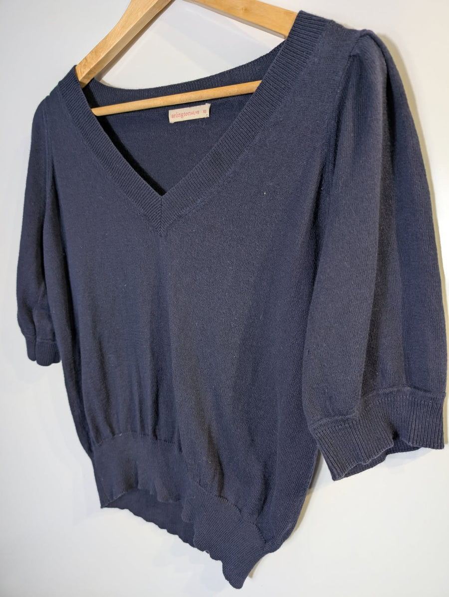 Arlington Milne Navy V-Neck Knit Top - Women's Size XS - Image 4