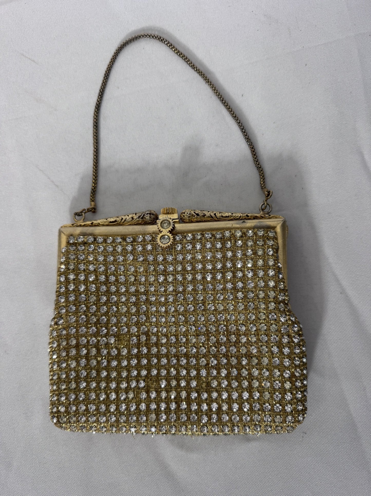 Vintage Gold Tone Rhinestone Mesh Evening Bag - Image 4