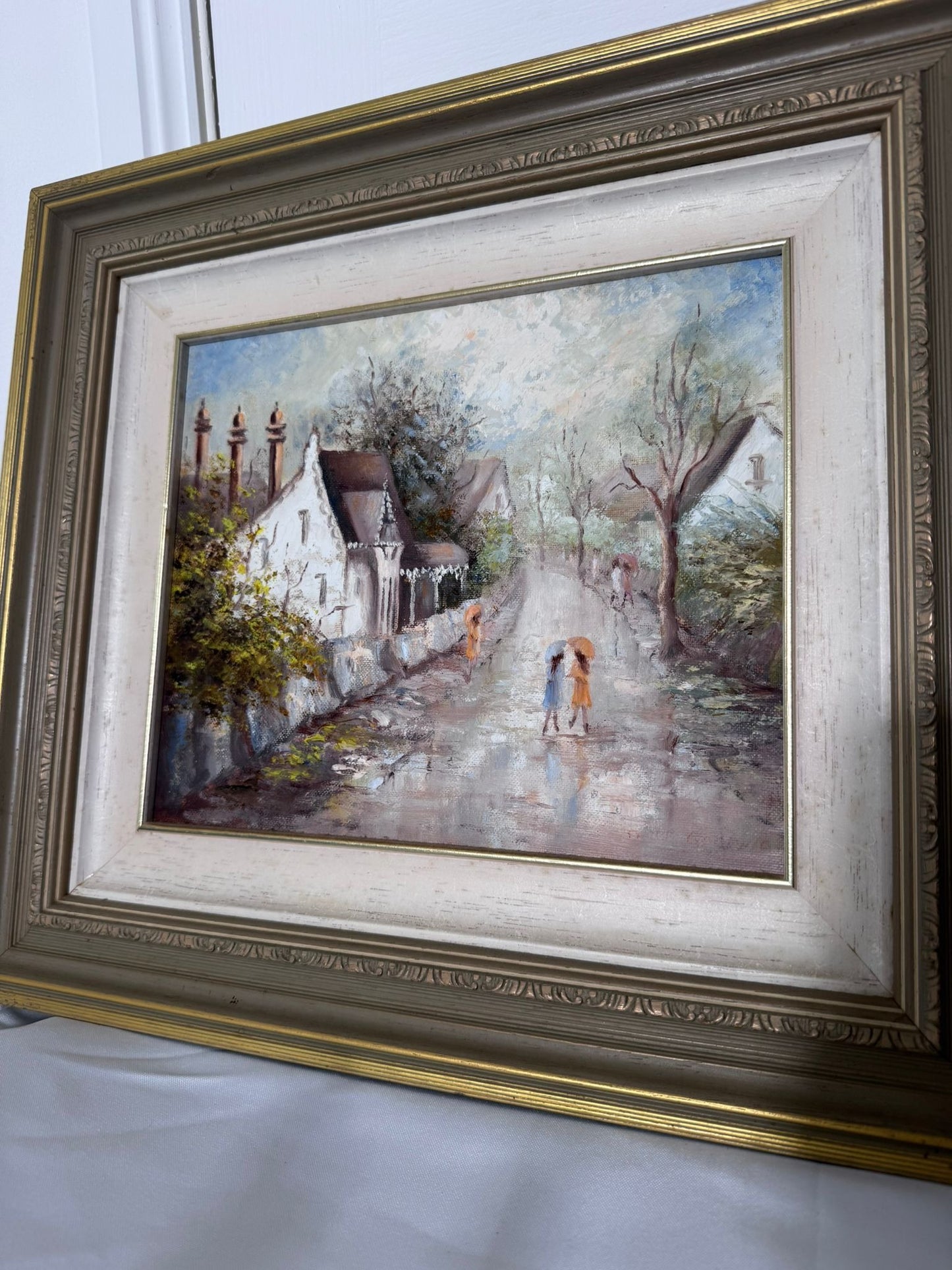 Clare Goodwin Autumn Showers Framed Oil Painting Cottage Street Scene Art - Image 4