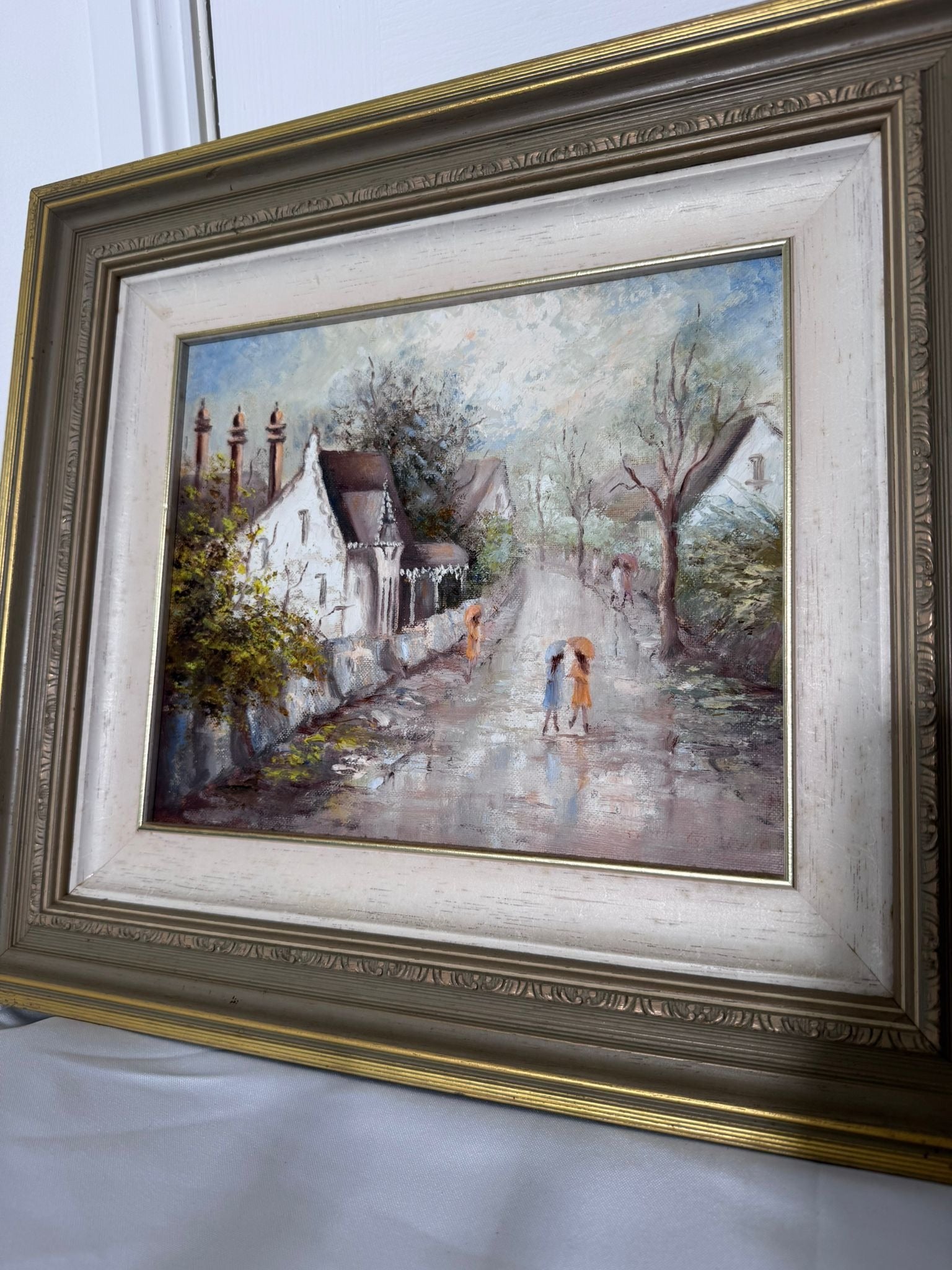 Clare Goodwin Autumn Showers Framed Oil Painting Cottage Street Scene Art - Image 4