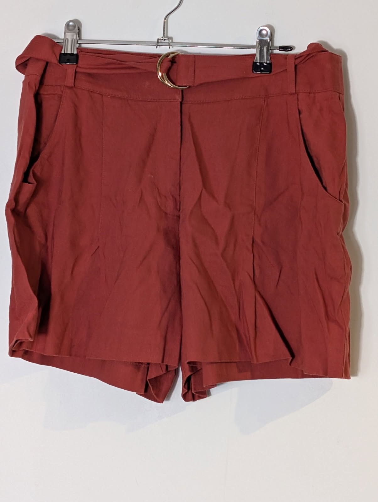 Marcs Women's Linen Blend Belted Paperbag Shorts - Rust Red Size 10 - Image 4