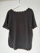 Maison Scotch V-Neck T-Shirt Black with Striped Trim Size L - Image 4