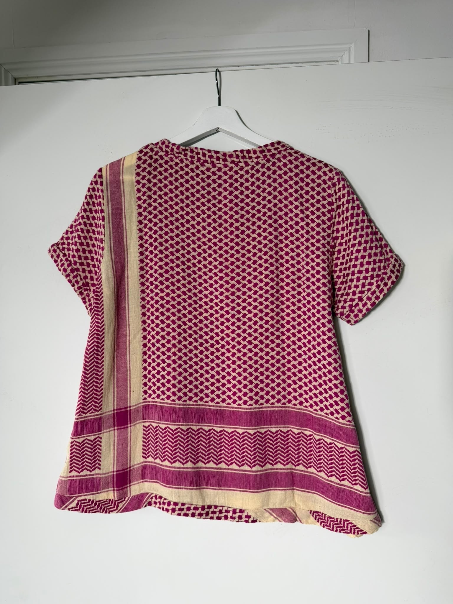 Cecilie Copenhagen Keffiyeh Print Blouse Pink & Cream Size M - Image 4