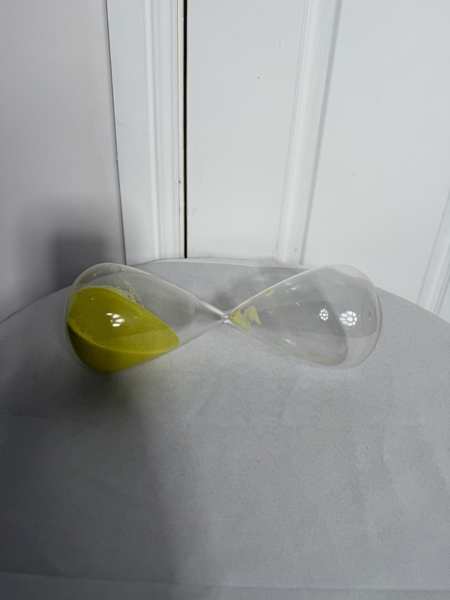 Large Modern Minimalist Glass Hourglass with Vibrant Green Sand - Image 4