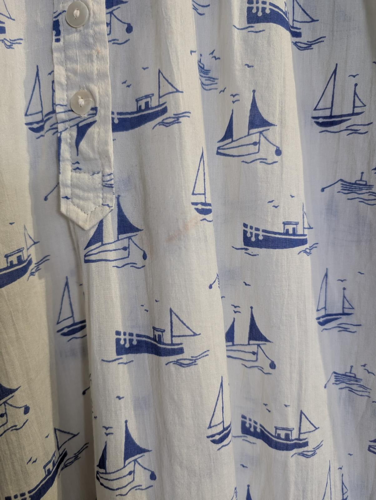 Marie Louise de Mar Sailboat Print Nightshirt White/Blue - Image 4