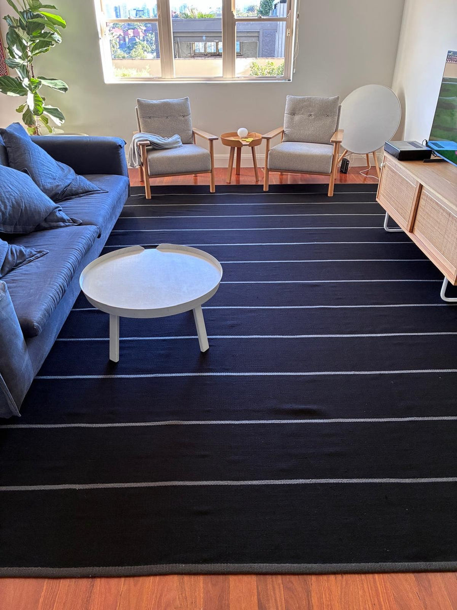 Flatwoven Area Rug Black & Grey Striped 4m x 3m - Image 4