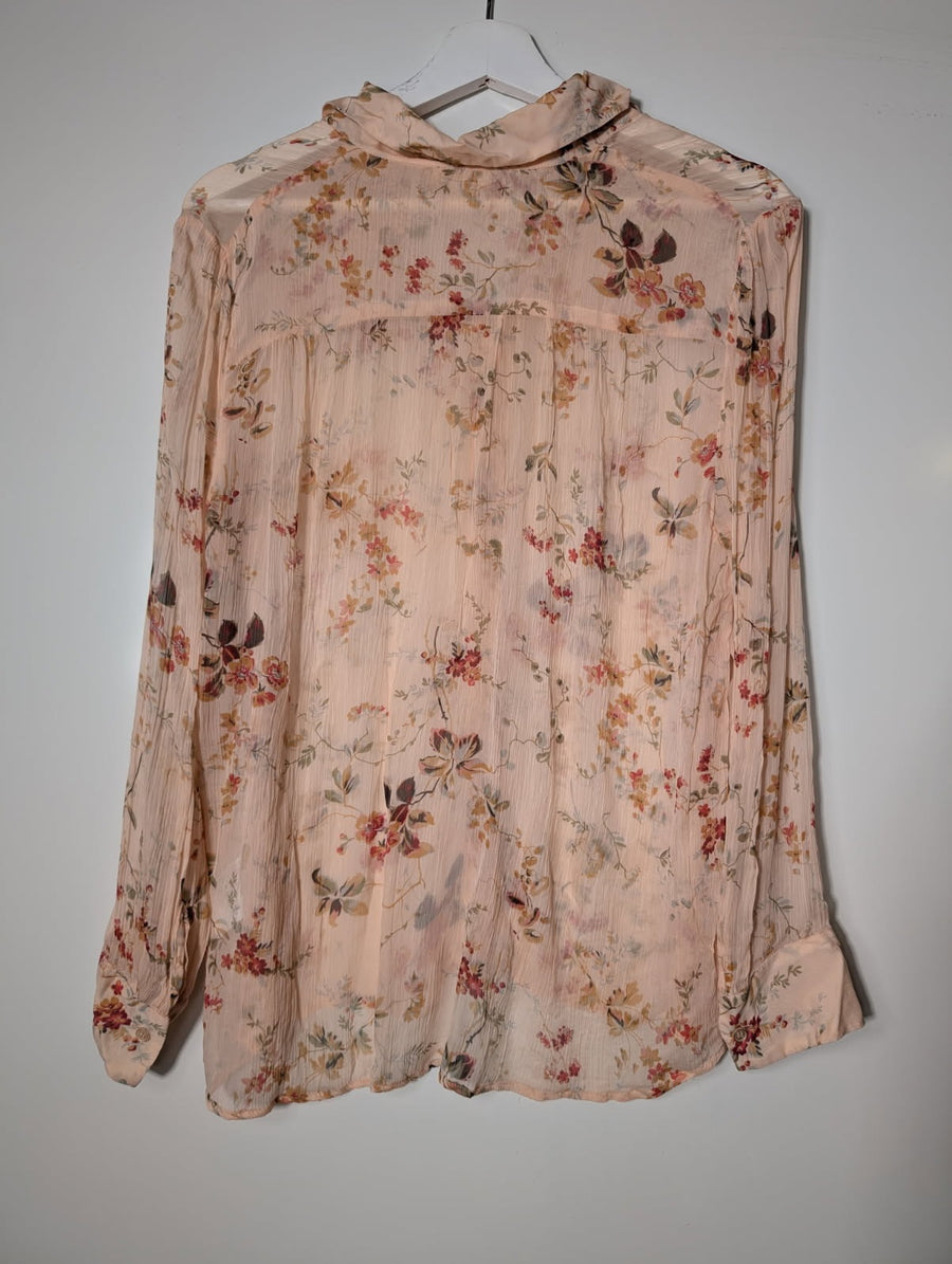 Pablo Gerard Darel Floral Sheer Button-Down Blouse Peach EU 38 - Image 4