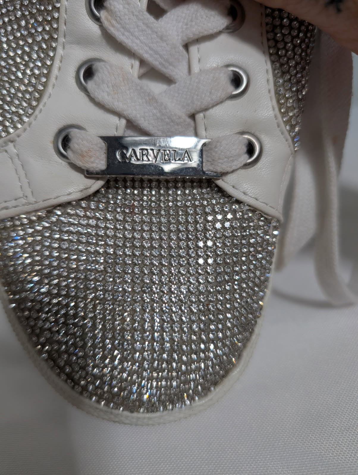 Carvela Kurt Geiger Crystal Embellished Platform Sneakers White - Image 4