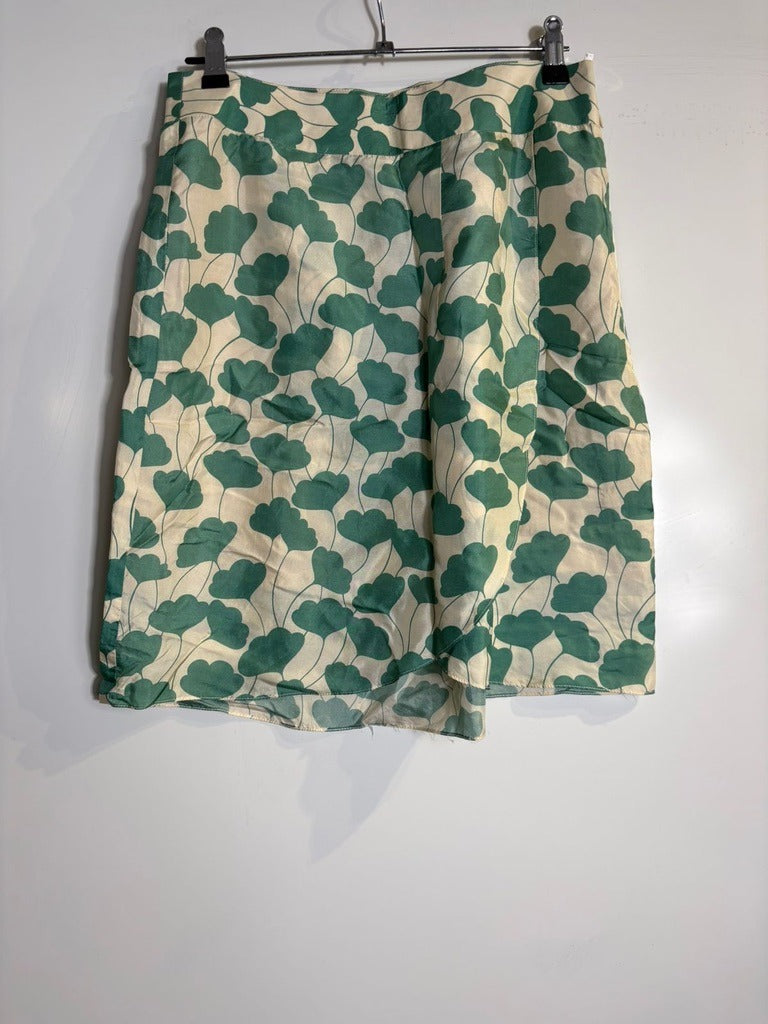 Metiseko Floral Silk A-Line Skirt Green and White Size S - Image 4