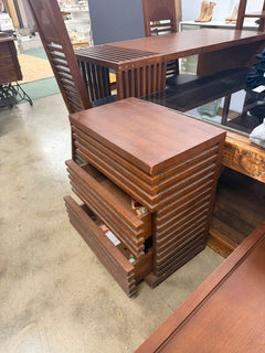Vintage Mid-Century Modern Slatted Wood 3-Drawer Rolling Side Table - Image 4