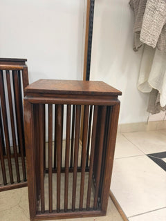 Wooden Slat Pedestal Stands Set of Three MCM Style Display Plinths Brown - Image 4