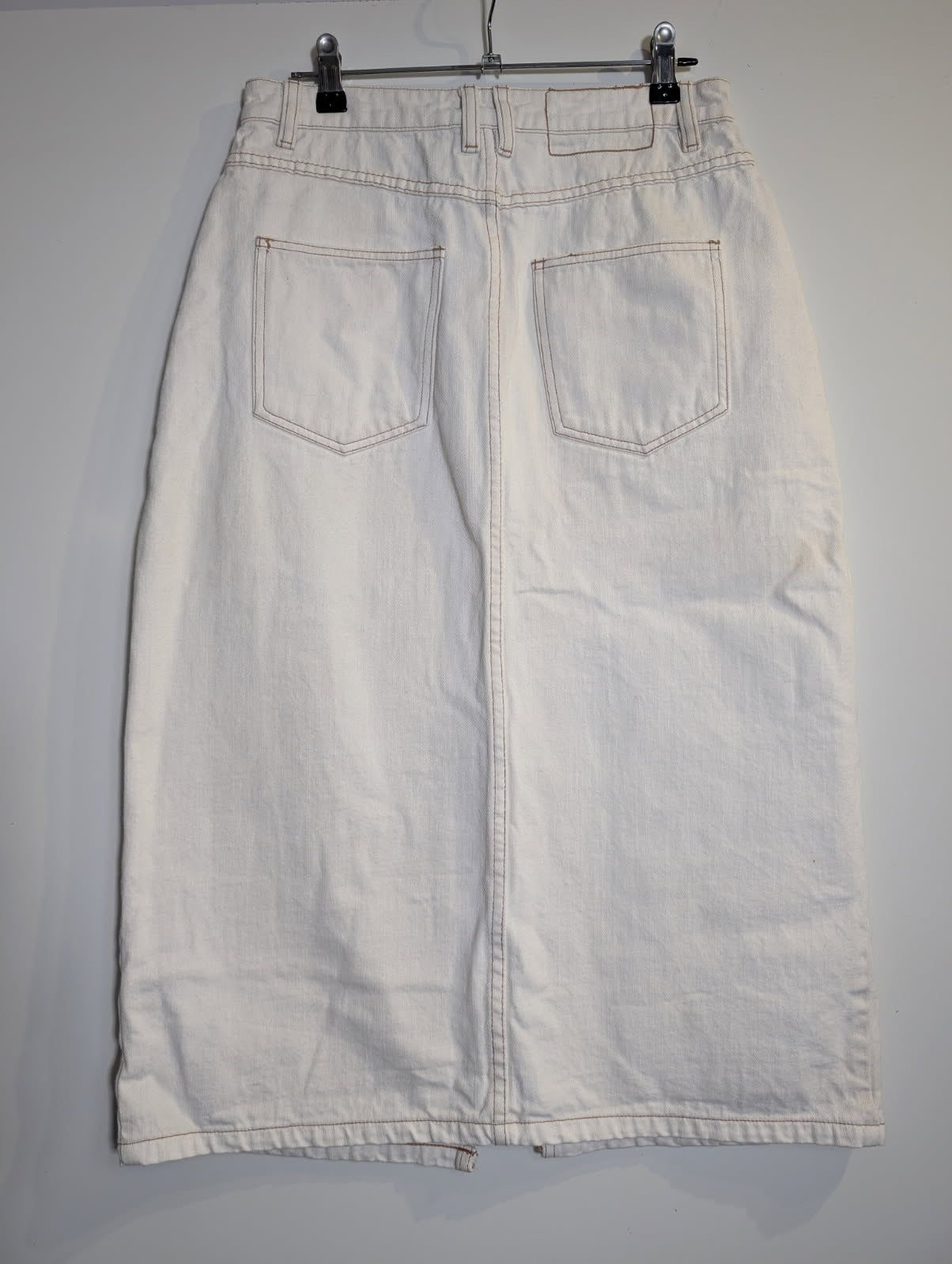 Elka Collective Denim Midi Skirt Off-White Front Slit - Image 4