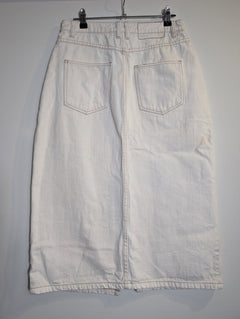Elka Collective Denim Midi Skirt Off-White Front Slit - Image 4