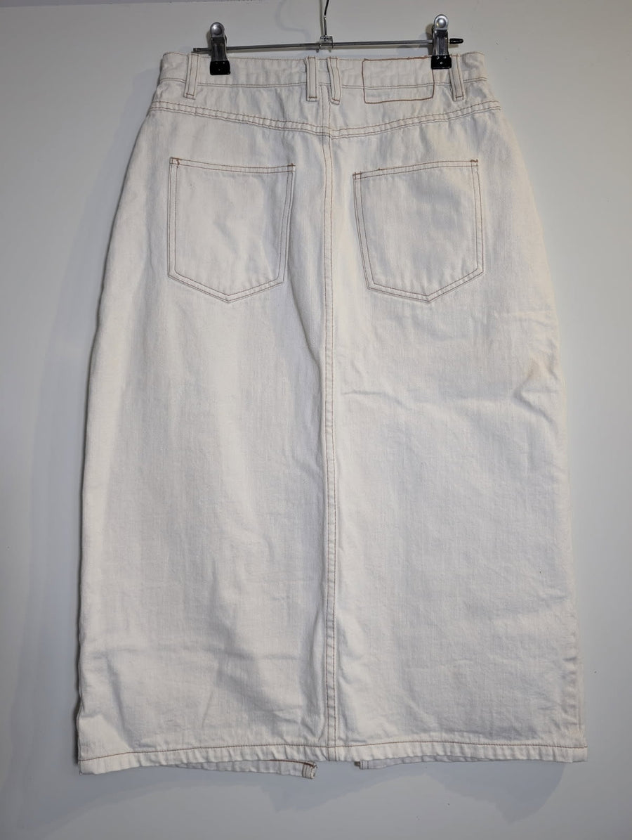 Elka Collective Denim Midi Skirt Off-White Front Slit - Image 4
