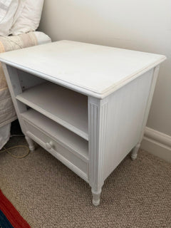 White Painted Wooden Nightstand Bedside Table with Drawer and Shelf - Image 4
