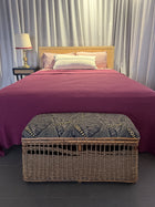 Vintage Woven Cane Bench Seat Ottoman Storage Trunk Natural - Image 4