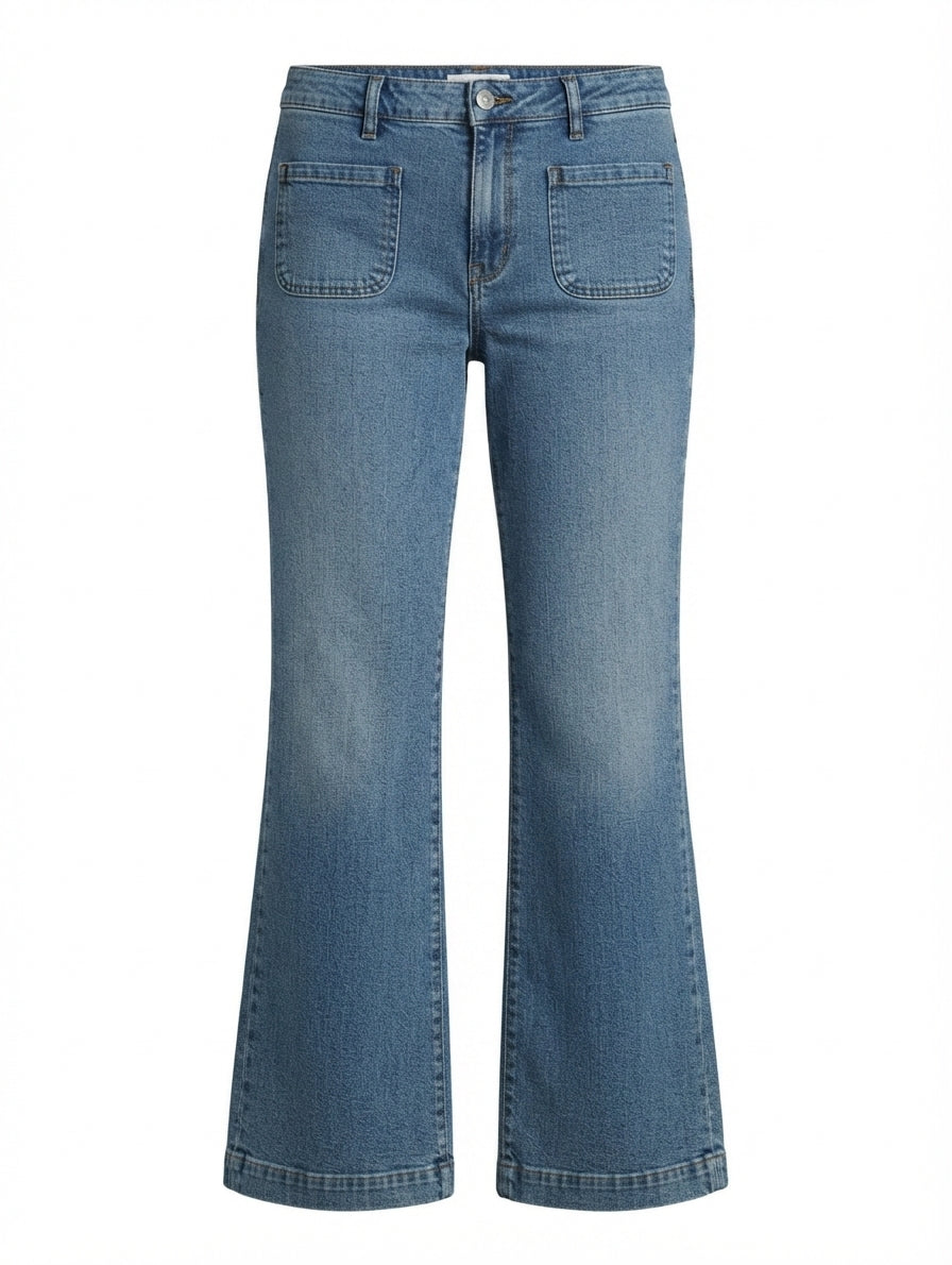 Gerard Darel Mid-Rise Patch Pocket Flare Jeans Blue Denim