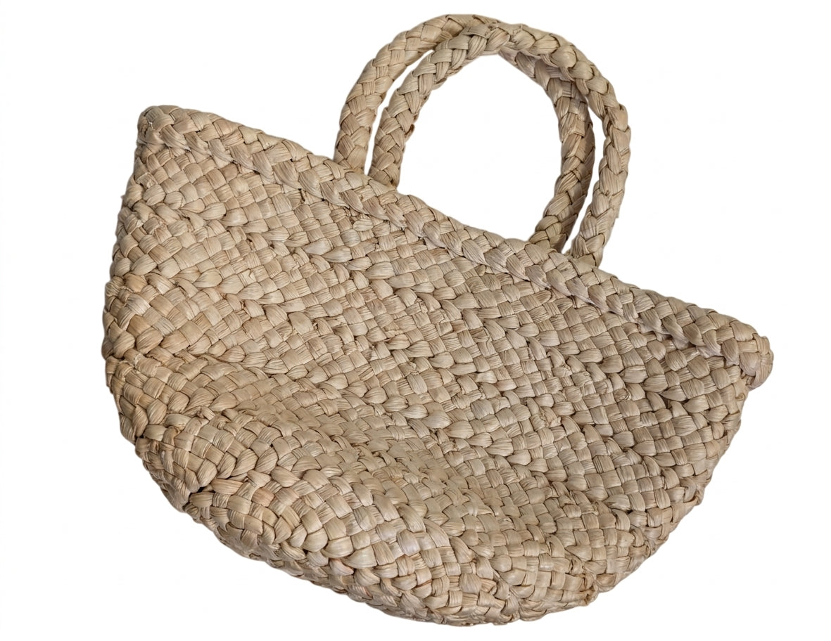 Reformation Woven Straw Half-Moon Tote Bag Beige - Image 1