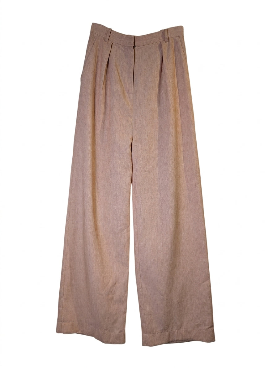 High-Waisted Pleated Wide-Leg Trousers Peach Melange