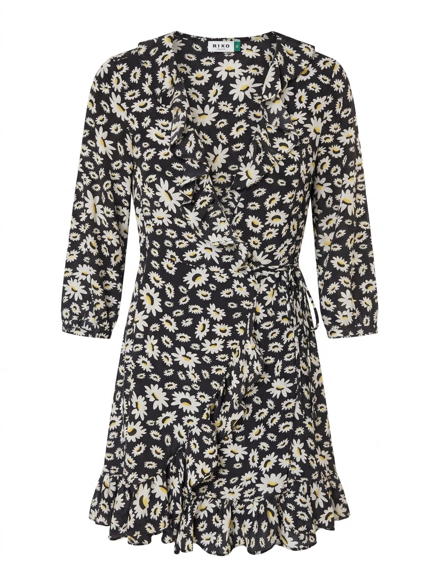 Rixo London Daisy Print Silk Ruffle Wrap Dress Women's Small - Image 1