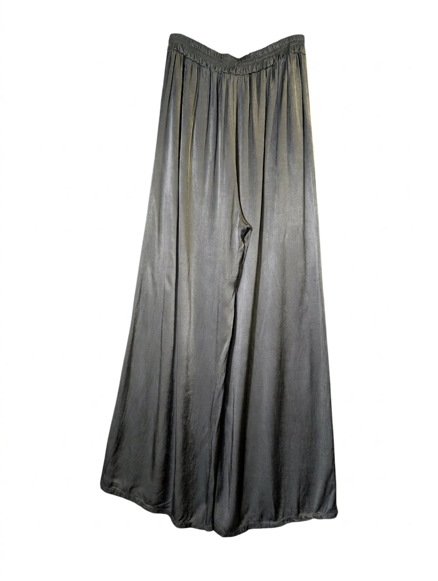 Arlequinn Paris Metallic Satin Palazzo Pants Metallic Green - Image 1