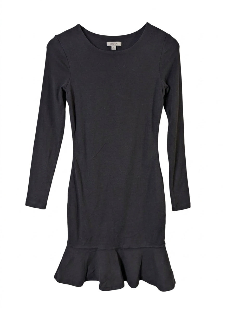 Kookai Long Sleeve Ruffle Hem Mini Dress Black Size 2 - Image 1