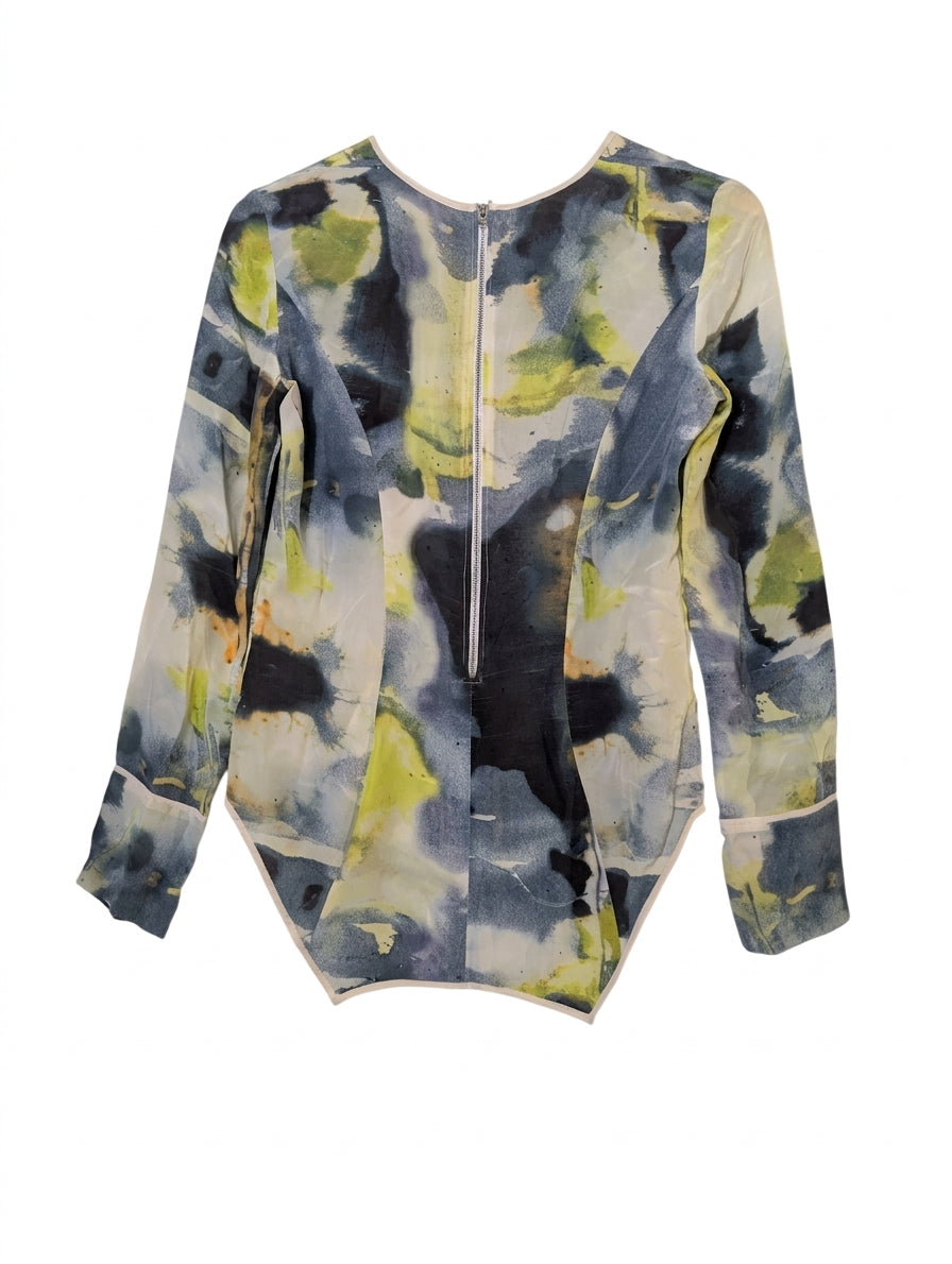 Rachel Gilbert Abstract Print Silk Long Sleeve Bodysuit - Size 1 - Image 1