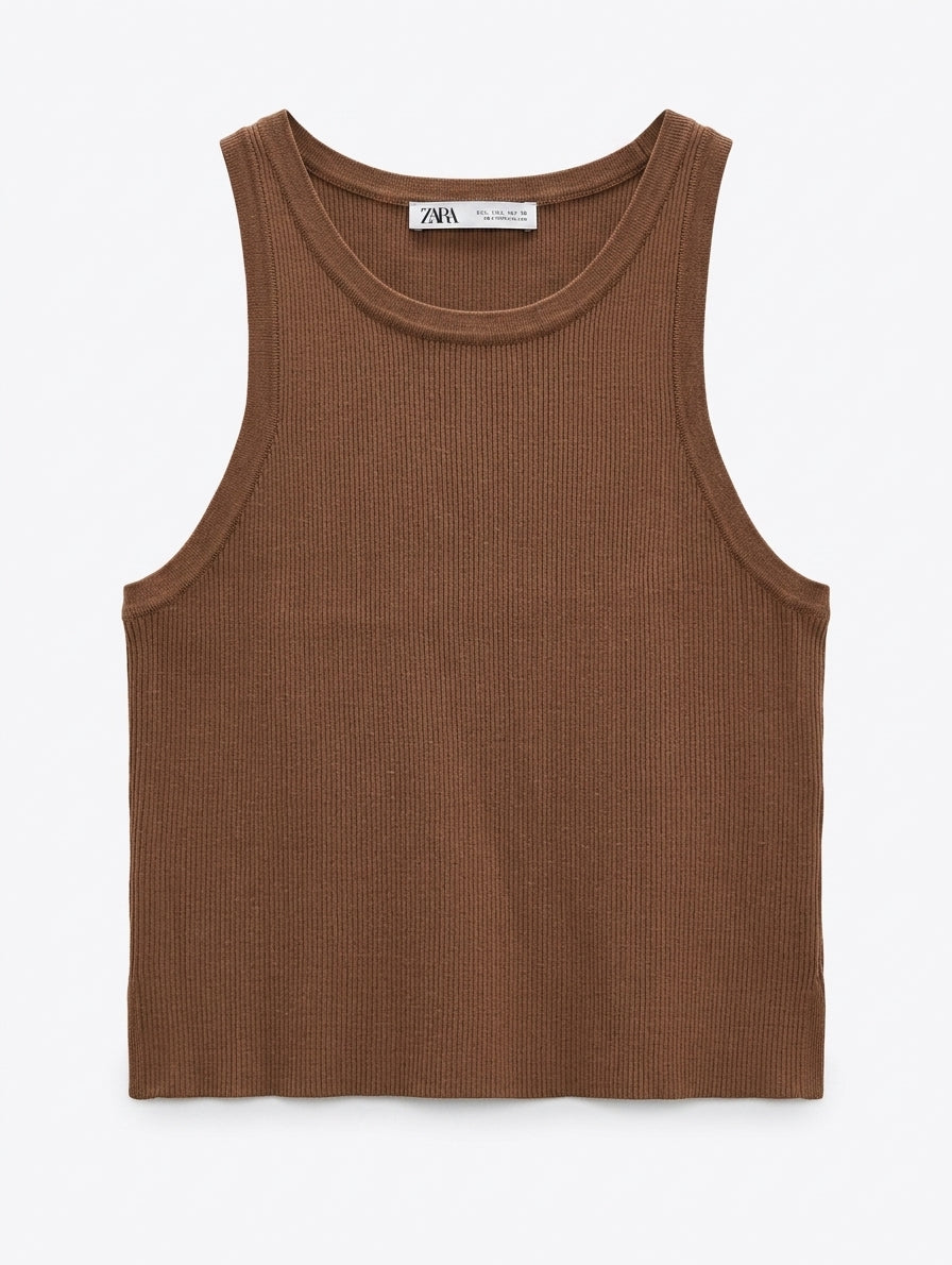 Zara Ribbed Knit Tank Top Brown Women's Large