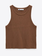 Zara Ribbed Knit Tank Top Brown Women's Large - Image 1