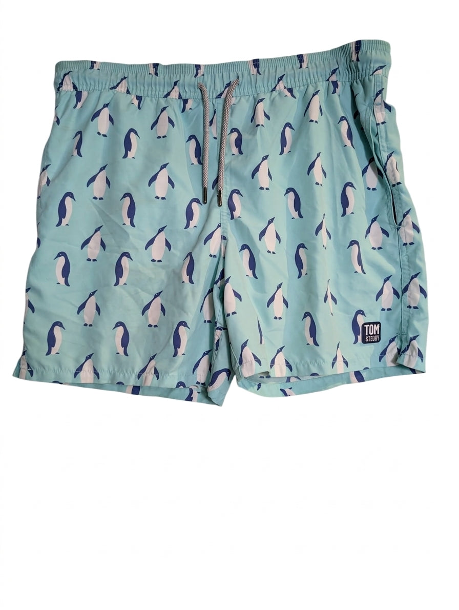 Tom & Teddy Penguin Print Swim Trunks Light Blue Men's Small - Image 1