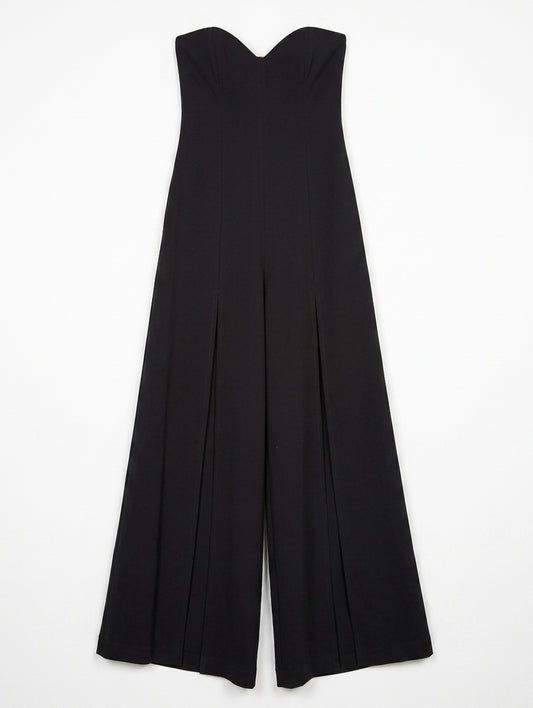 Ginger & Smart Black Strapless Wide-Leg Jumpsuit with Front Slits - Image 1