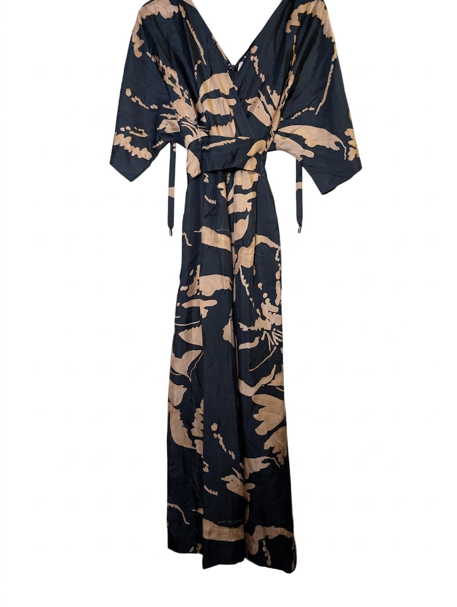 Ginger & Smart Silk Wrap Maxi Dress - Black & Tan Floral - Image 1