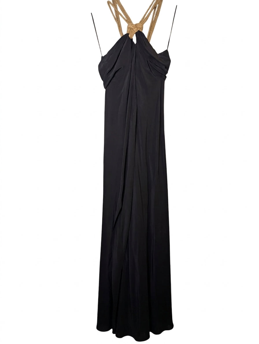 Arthur Galan AG Black Silk Evening Gown - Rope Detail Halter Neck - Image 1