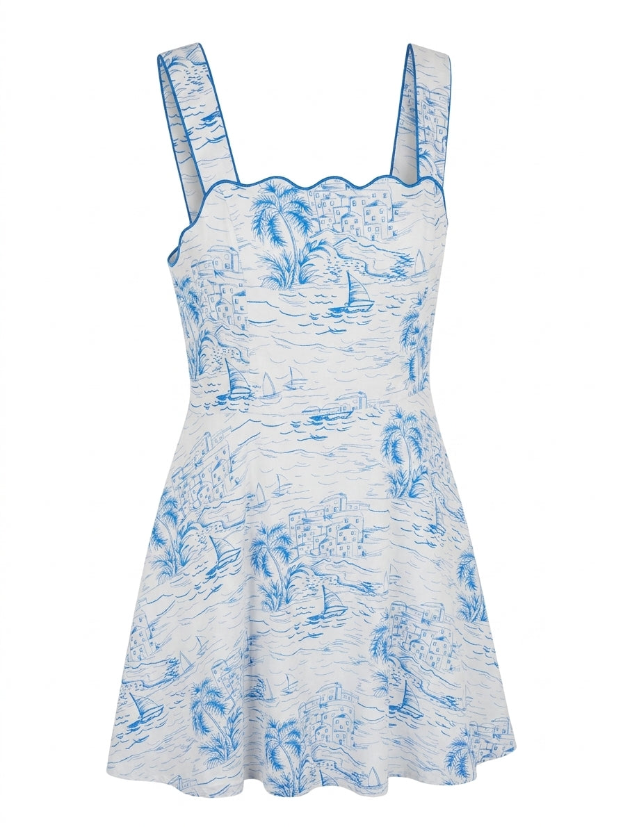 Review Scalloped Toile Print Fit and Flare Dress - Size 16 - Image 1