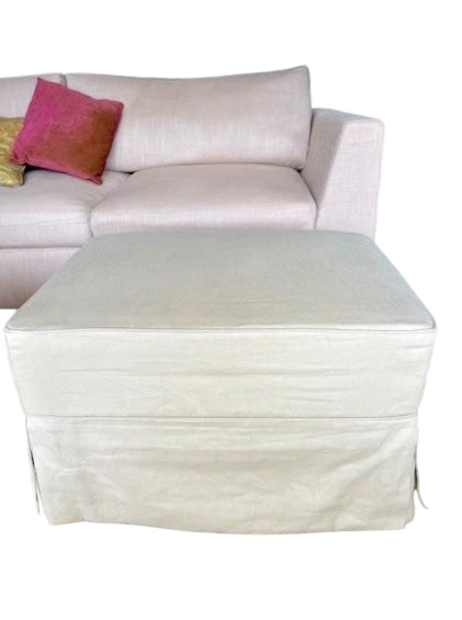 Ottoman Footstool Linen Slipcovered Hamptons Style Upholstered Storage Ottoman Coffee Table Stool - Image 2