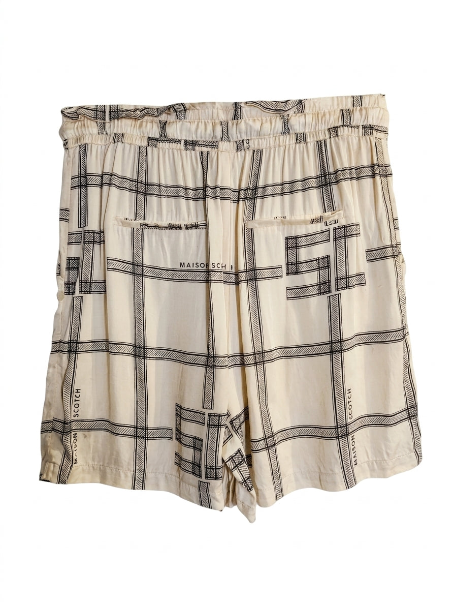 Maison Scotch Plaid Print Elastic Waist Shorts Cream & Black - Image 1