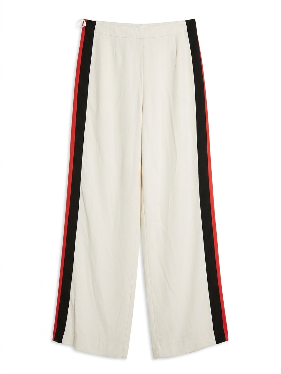 Topshop Wide Leg Trousers Cream with Red and Black Side Stripe UK 10 - Image 1