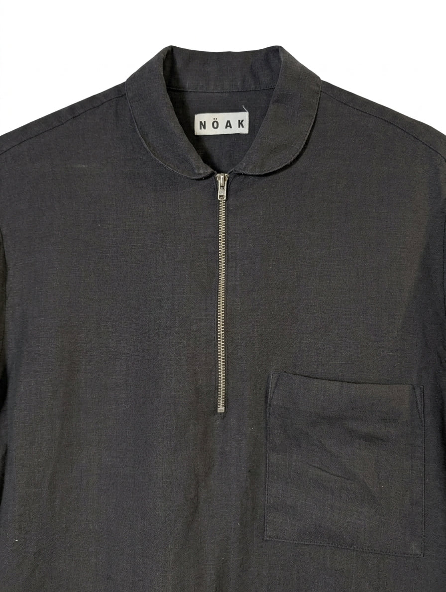 Noak London Quarter-Zip Linen Shirt Black Men's Long Sleeve - Image 1