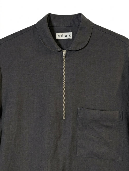 Noak London Quarter-Zip Linen Shirt Black Men's Long Sleeve - Image 1