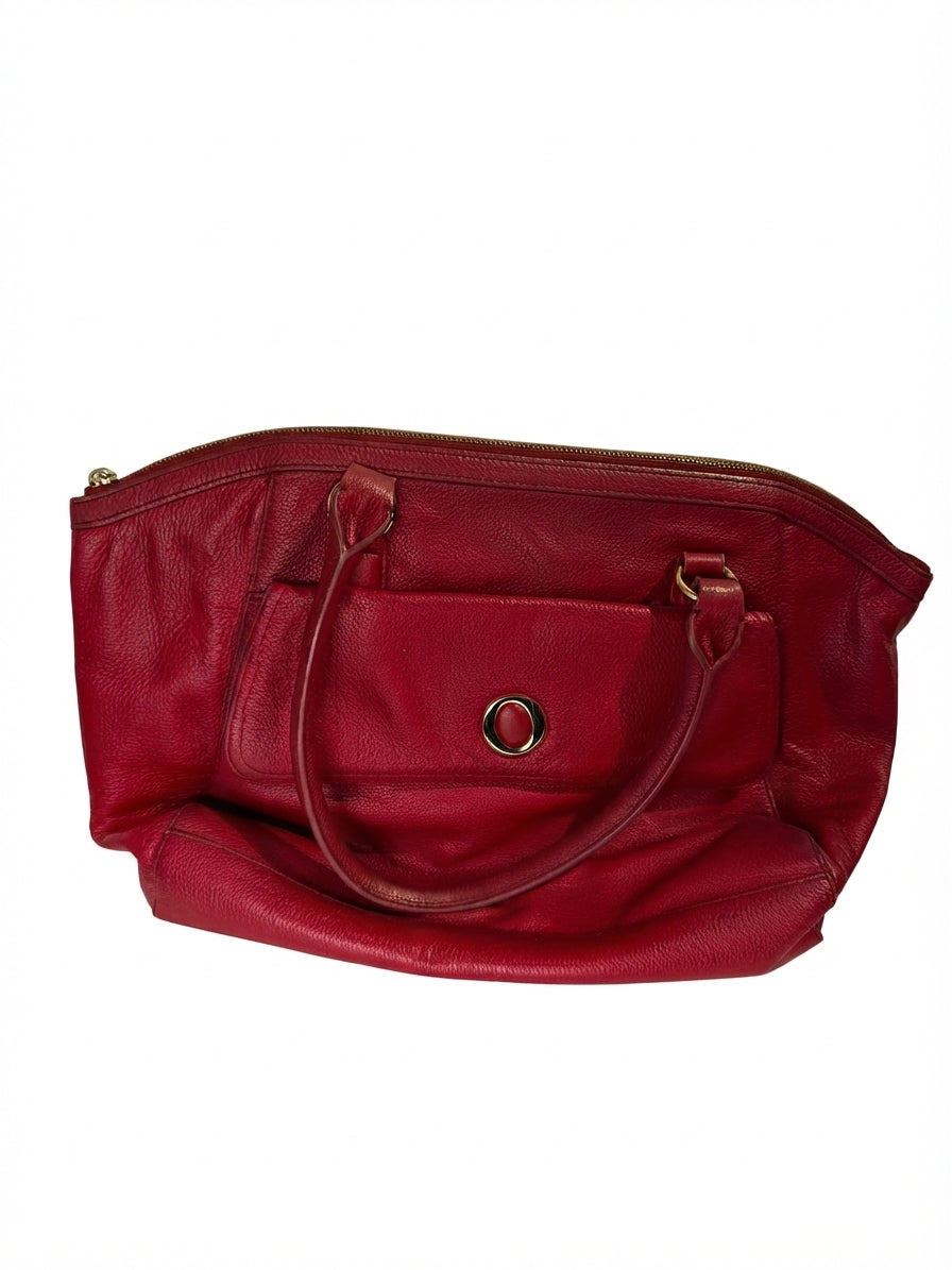 Oroton Pebbled Leather Tote Bag Red Gold Hardware - Image 1