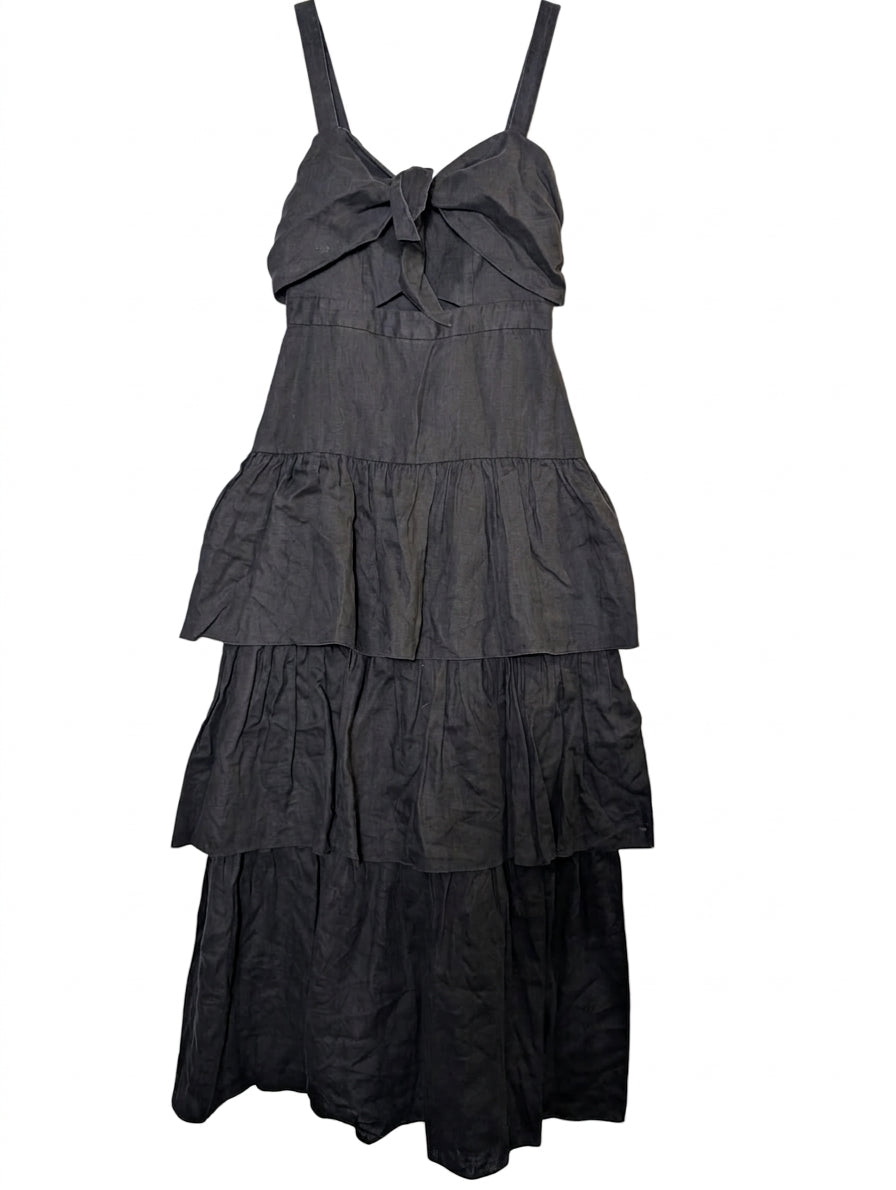 Ginger & Smart Linen Tiered Midi Dress - Black Size 8 - Image 1