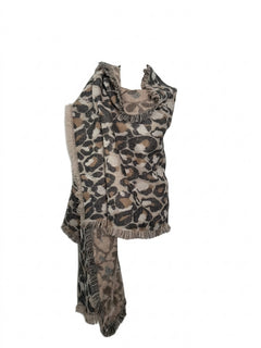 Leopard Print Fringed Blanket Scarf - Soft Oversized Wrap - Image 1