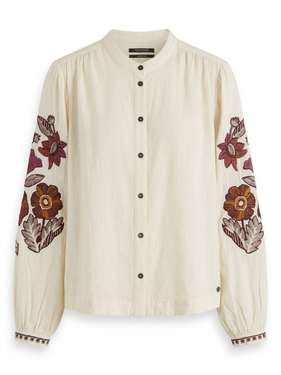 Scotch & Soda Maison Scotch Embroidered Sleeve Blouse Cream - Image 1