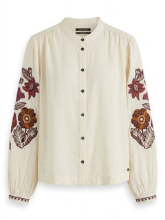 Scotch & Soda Maison Scotch Embroidered Sleeve Blouse Cream - Image 1