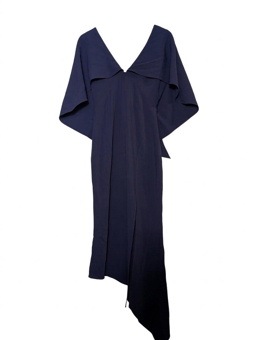 Ginger & Smart Navy Blue Maxi Dress - Elegant V-Neck Cape Detail - Image 1