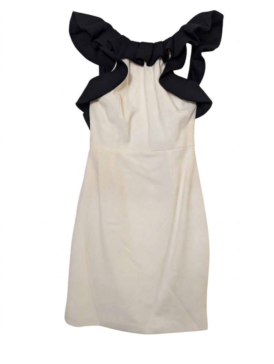 Rachel Gilbert Ruffle Sheath Dress - Cream & Black Size 2 - Image 1